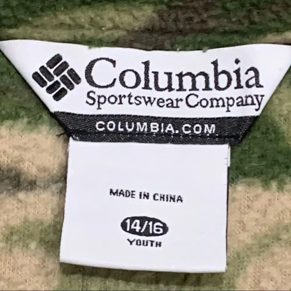 Columbia Boys Camo Fleece Jacket Full Zip Green Youth —14/16